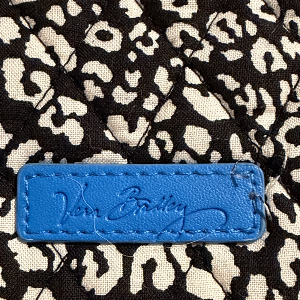 Vera Bradley Black & White Leopard Print Cosmetic Case with Bright Blue Trim - Picture 2 of 8